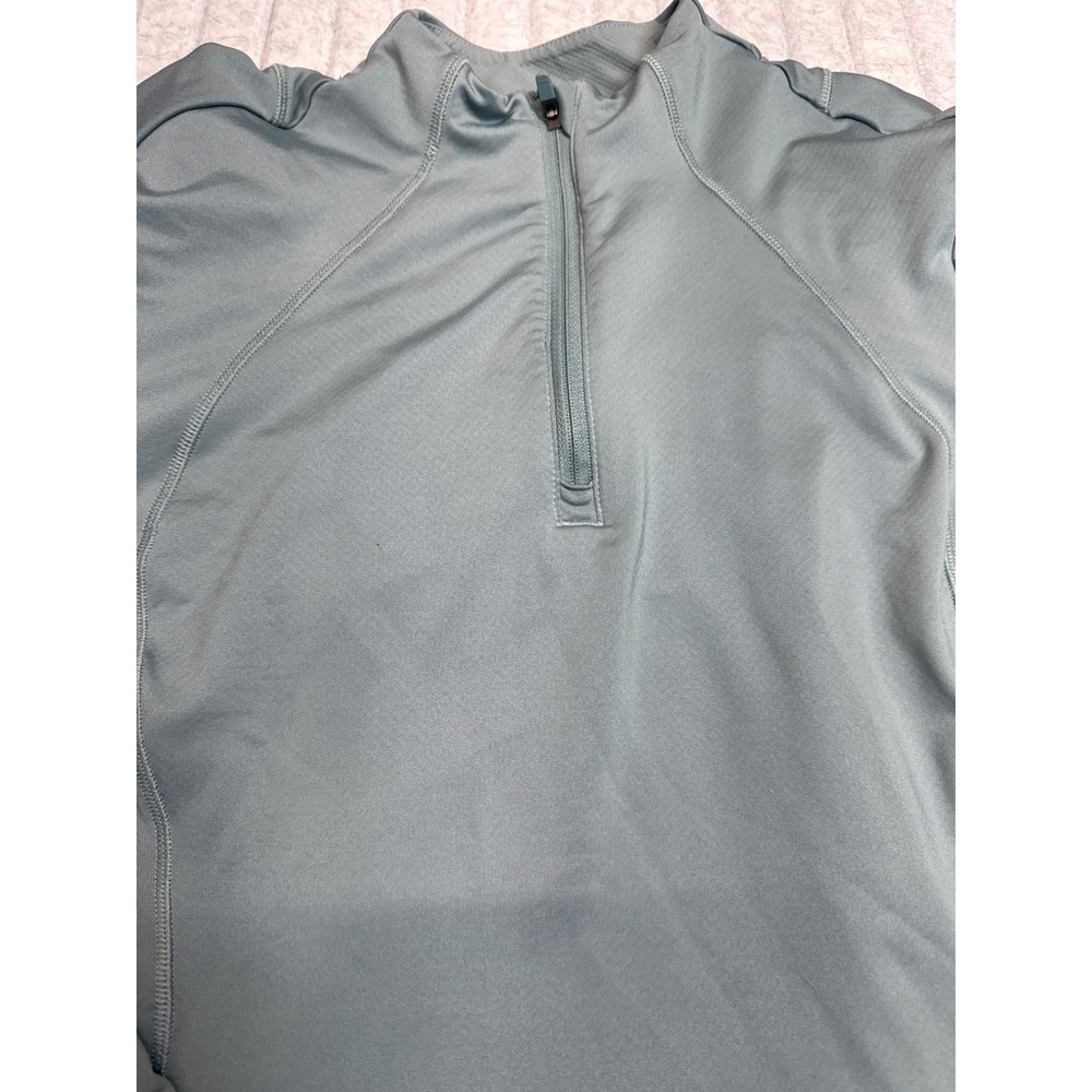 Athleta‎ Whistler Half Zip Pullover Sage Green Teal Grid Fleece Thumbholes M